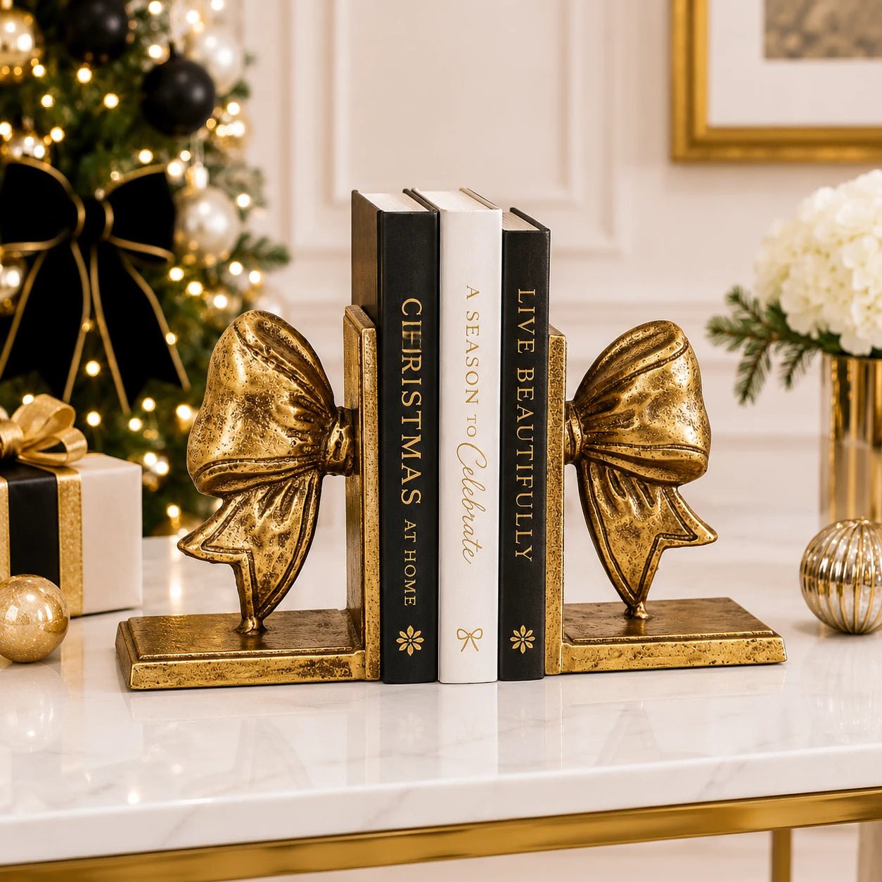 RAZ 8" Gold Bow Book Ends - Pure Apotheca