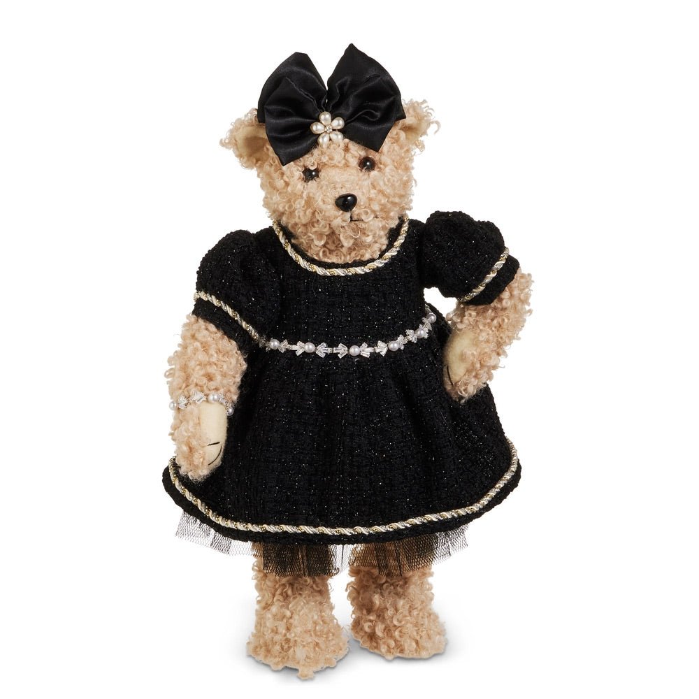 RAZ Bows & Baubles Black Ms. Bear In Bows And Tweed 40.6cm/16" - Pure Apotheca