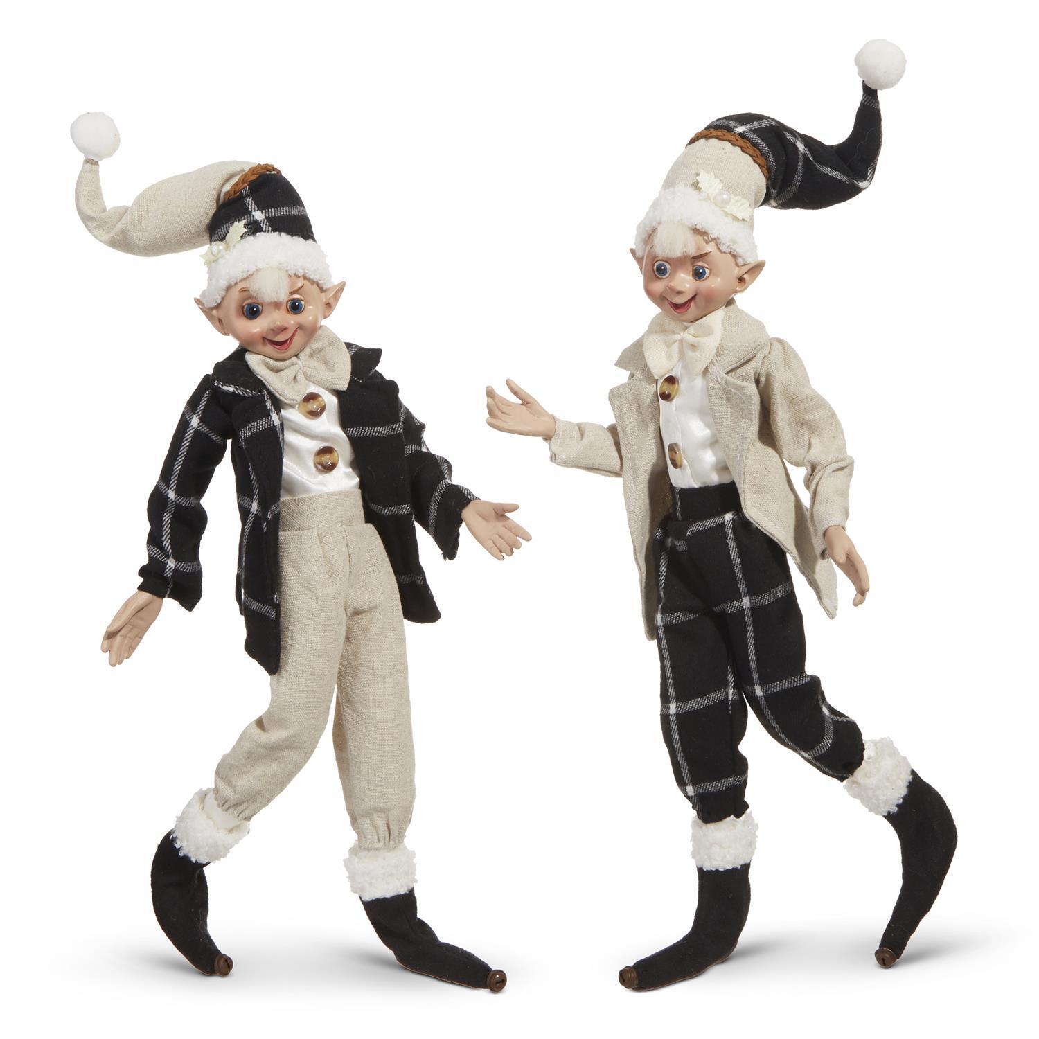 RAZ Bows & Baubles Black & White Posable Elf 40cm/16" - Pure Apotheca