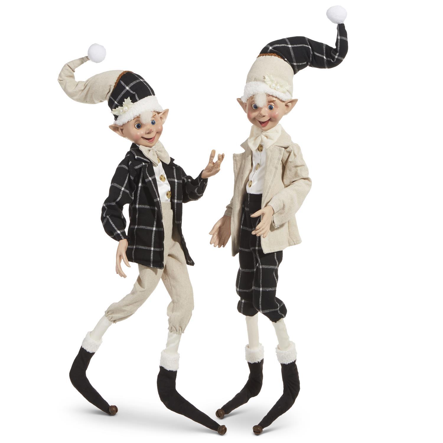 RAZ Bows & Baubles Black & White Posable Elf 76cm/30" - Pure Apotheca