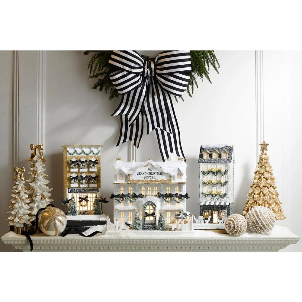 Raz Bows & Baubles Lighted Paper Christmas Hotel 13" - Pure Apotheca