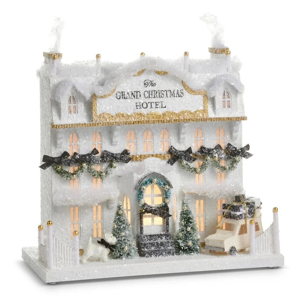 Raz Bows & Baubles Lighted Paper Christmas Hotel 13" - Pure Apotheca