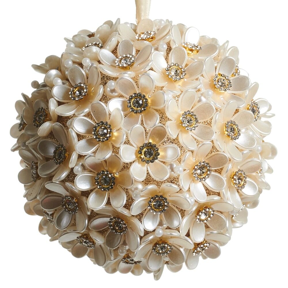 RAZ Bows & Baubles Pearl Floral Ball Hanging Ornament 13cm/5" - Pure Apotheca
