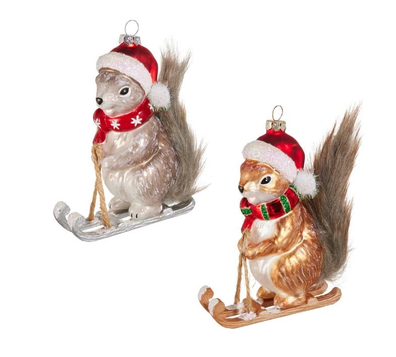 RAZ Glass Skiing Squirrel Hanging Ornament 5" - Pure Apotheca