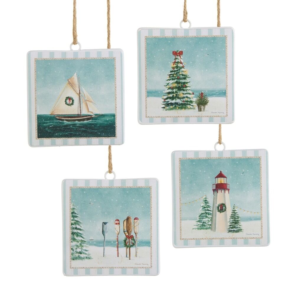 RAZ Home For The Holidays - 20cm/8" Frozen Harbour Tree Square Hanging Ornament 4/ASSTD - Pure Apotheca