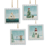 RAZ Home For The Holidays - 20cm/8" Frozen Harbour Tree Square Hanging Ornament 4/ASSTD - Pure Apotheca