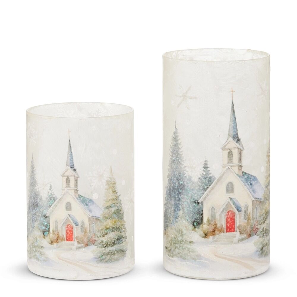RAZ Home For The Holidays Chapel in the Pines Glass Votive Candle Holder (Set/2) - 20cm/8" - Pure Apotheca