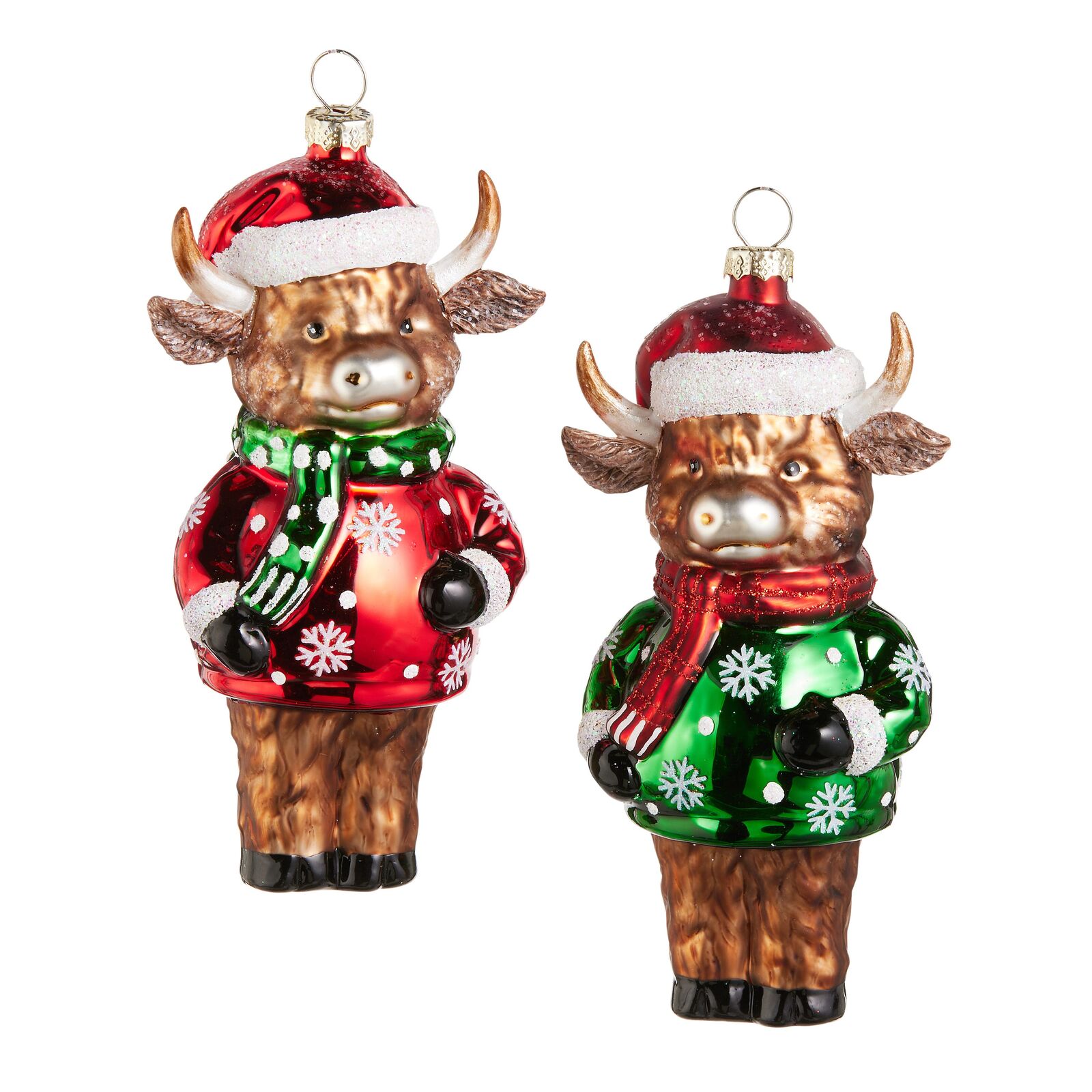 RAZ Yuletide Traditions Highland Cow Hanging Glass Ornament 2/ASSTD - Pure Apotheca