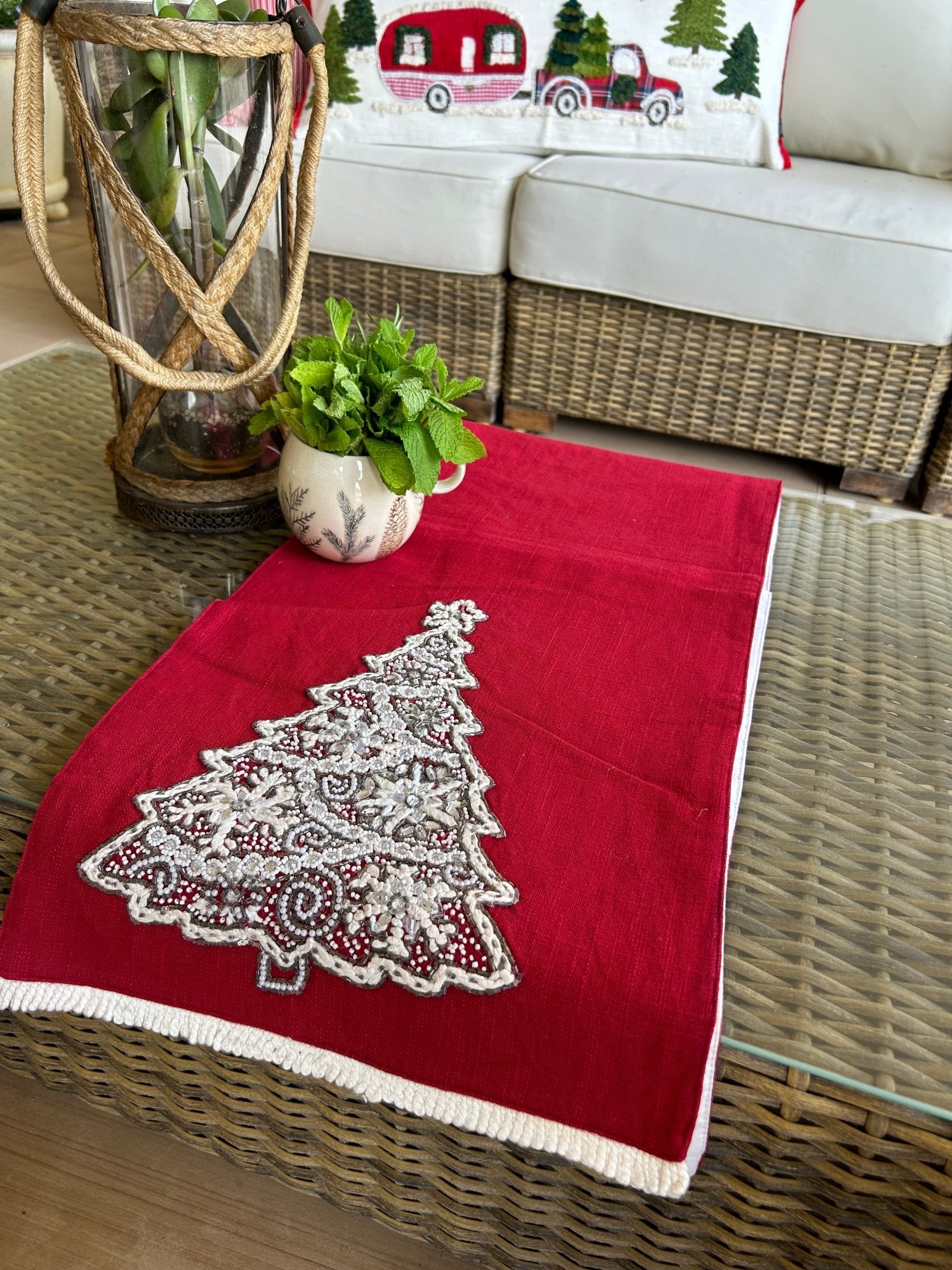 Red Christmas Tree Table Runner 40x180cm - Pure Apotheca