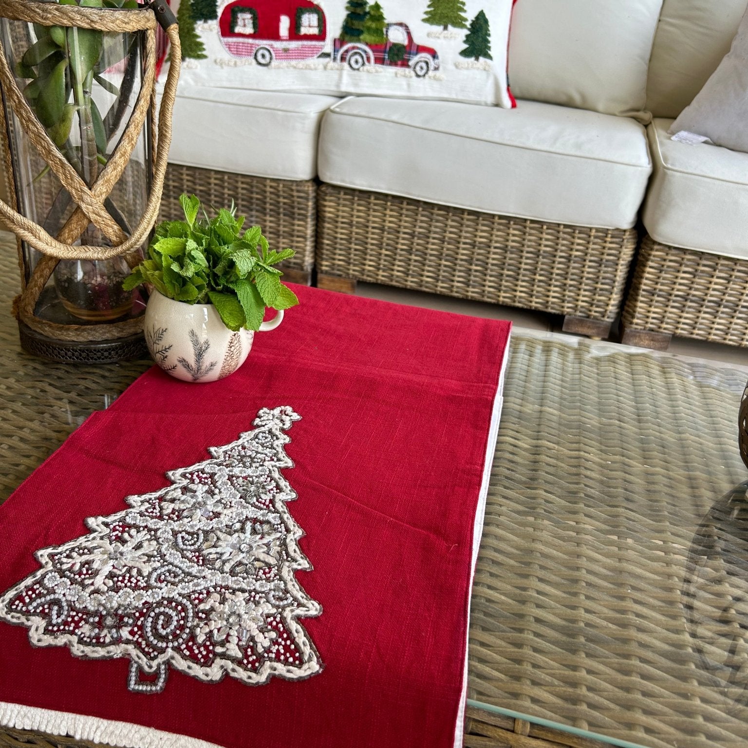 Red Christmas Tree Table Runner 40x180cm - Pure Apotheca