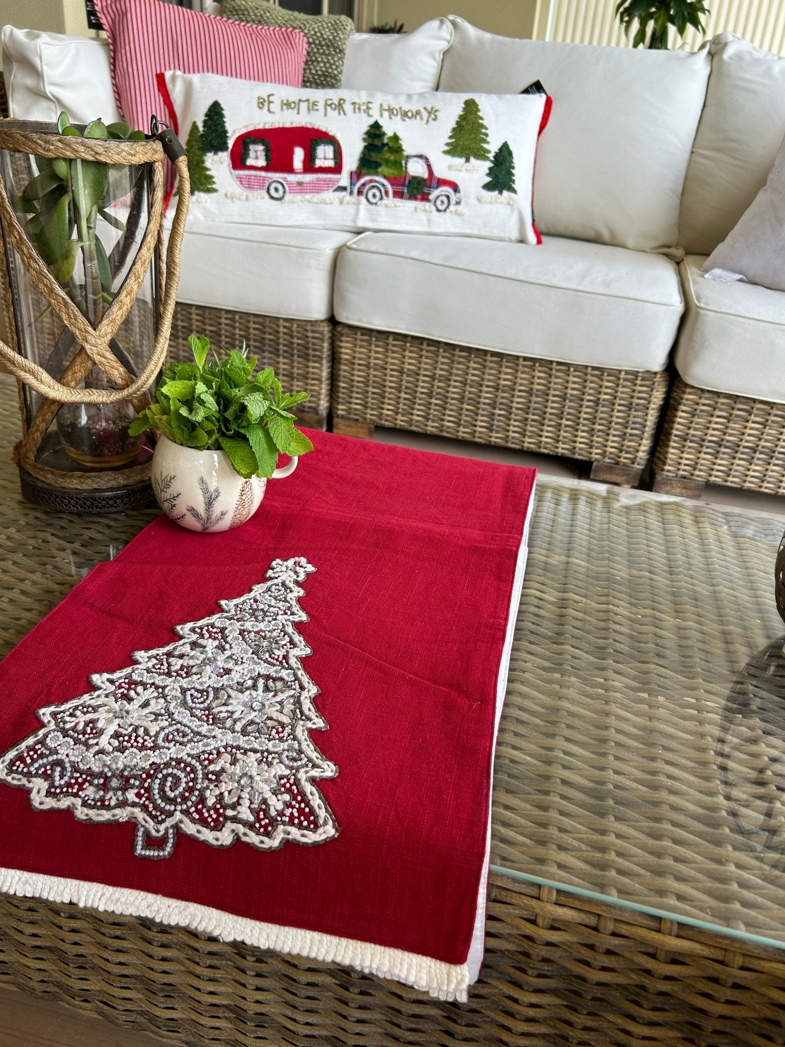 Red Christmas Tree Table Runner 40x180cm - Pure Apotheca