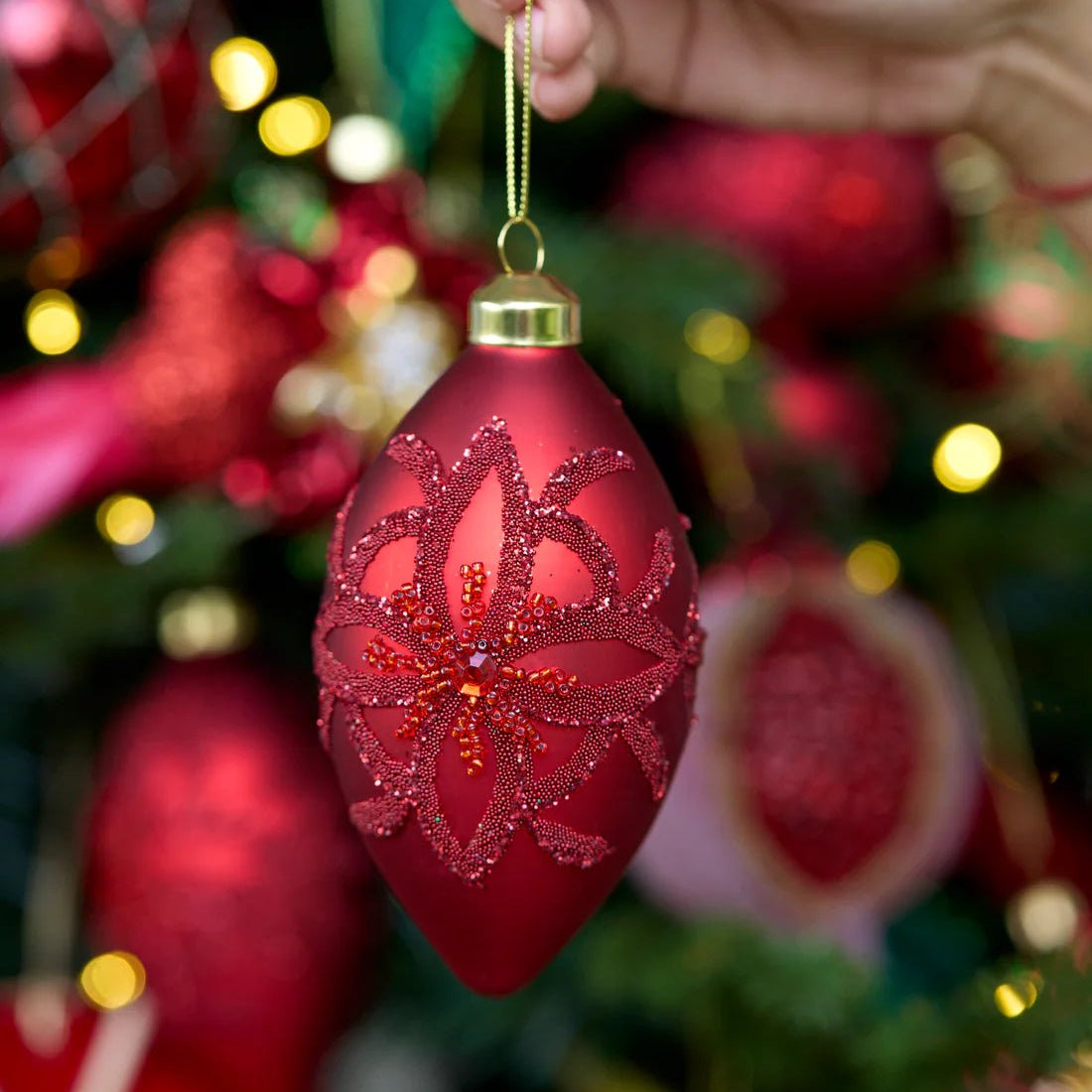 RED EMBELLISHED BEAD DROP BAUBLE - Pure Apotheca