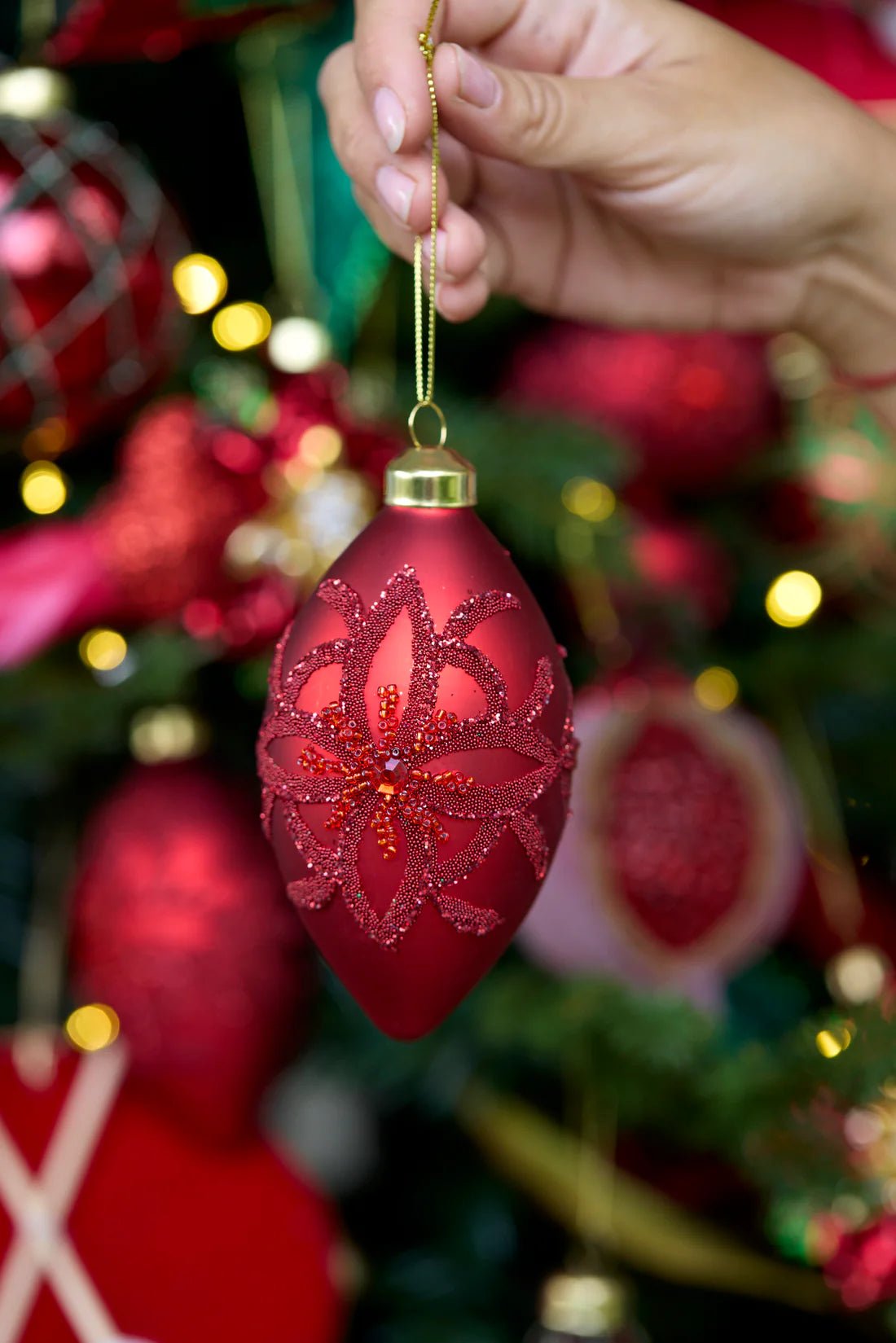 RED EMBELLISHED BEAD DROP BAUBLE - Pure Apotheca