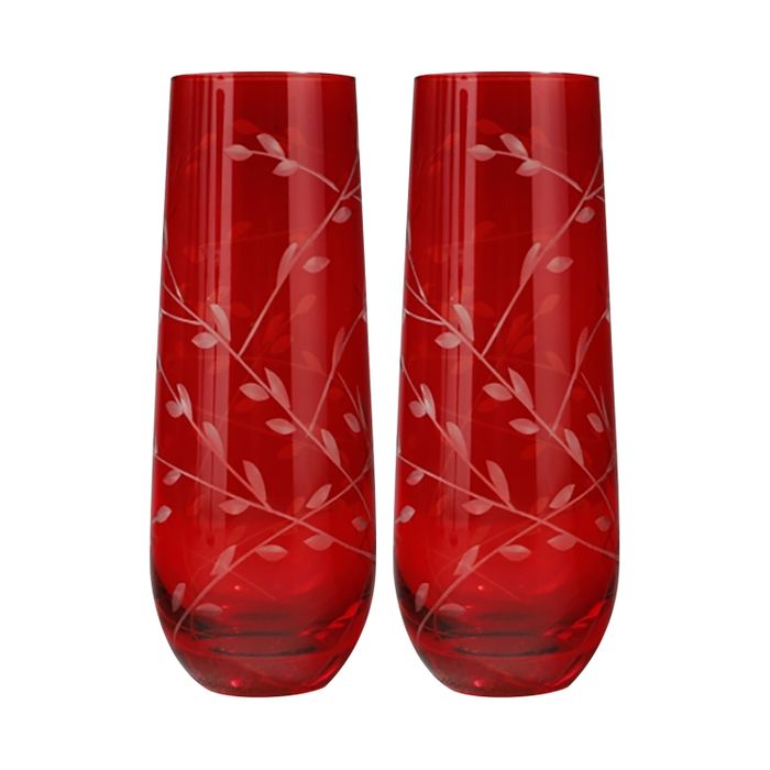 Red Floral Stemless Flute Set/2 - Pure Apotheca