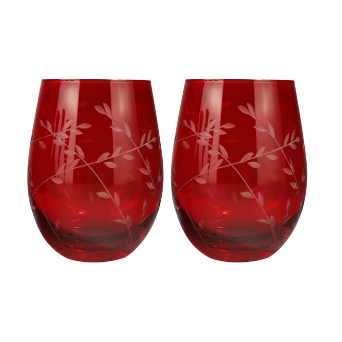 Red Floral Stemless Glass Set/2 - Pure Apotheca