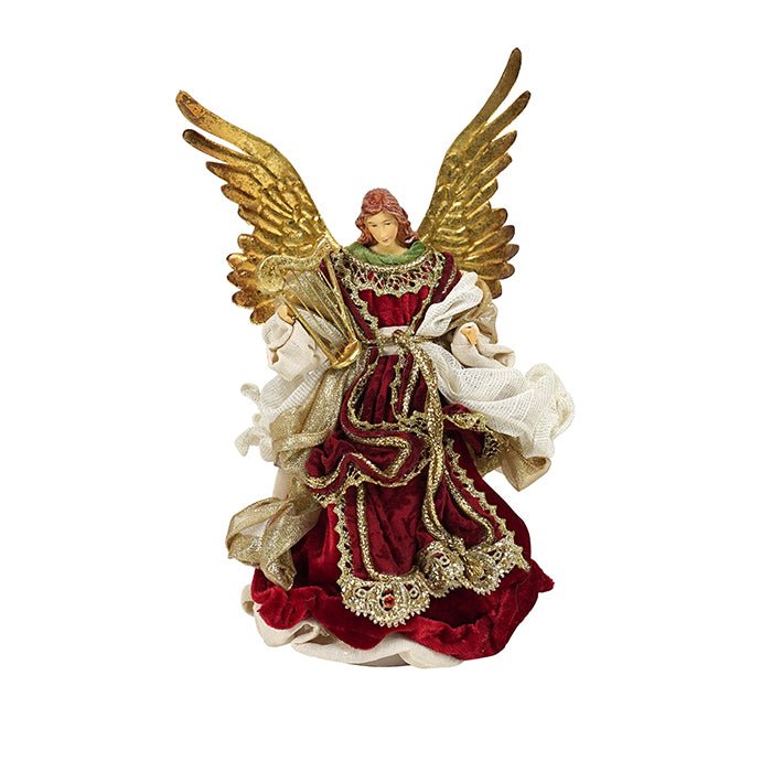 RED GOLD ANGEL TREE TOPPER WITH HARP - Pure Apotheca