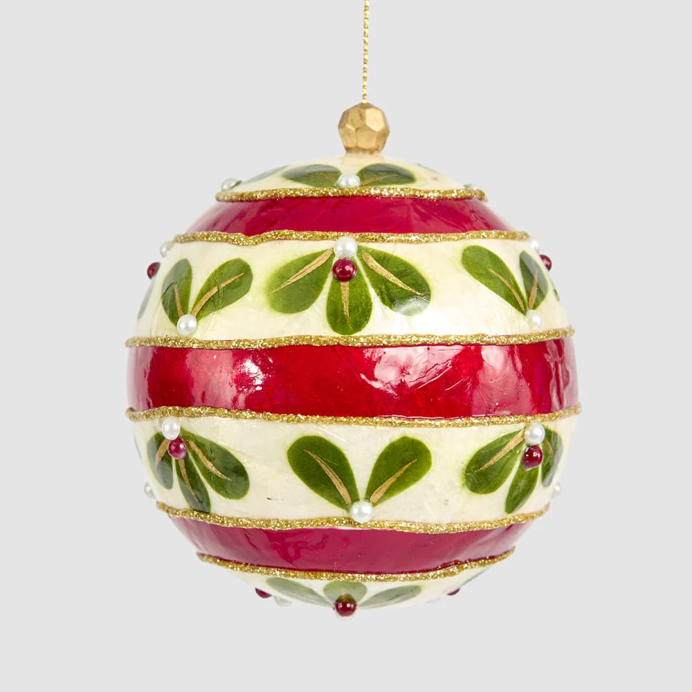 Red With Green Leaf Capiz Bauble - Pure Apotheca