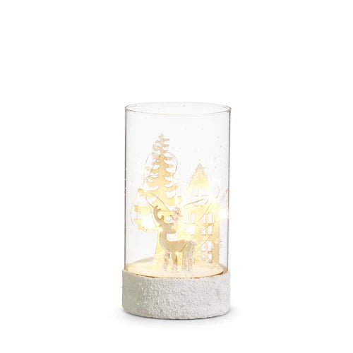 Reindeer in Snow Woods Light Up LED Hurricane 15CM - Pure Apotheca