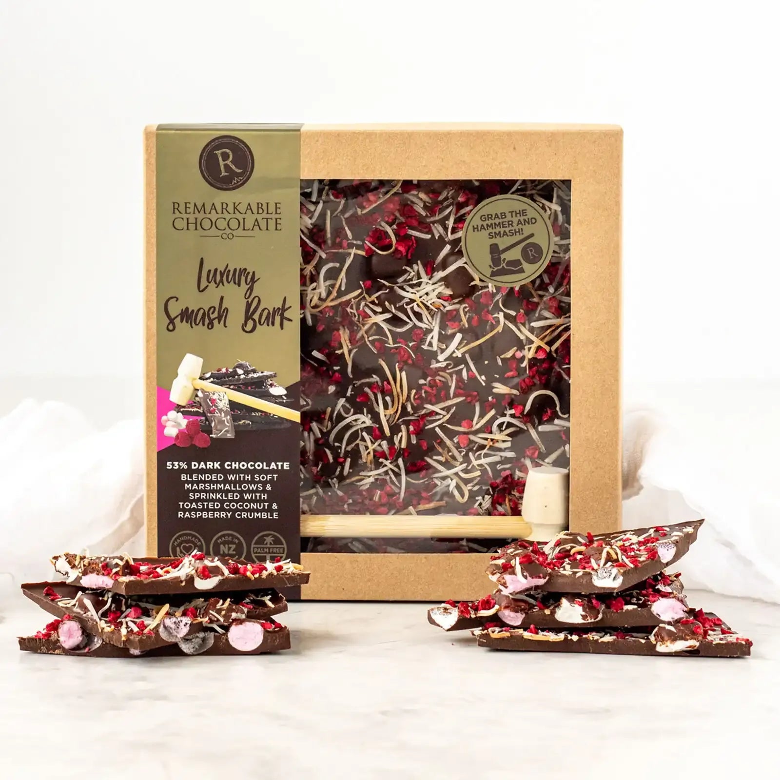 Remarkable Chocolate Smash Bark Luxury Marshmallow Coconut & Raspberry 135g - Pure Apotheca