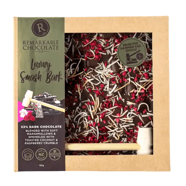 Remarkable Chocolate Smash Bark Luxury Marshmallow Coconut & Raspberry 135g - Pure Apotheca