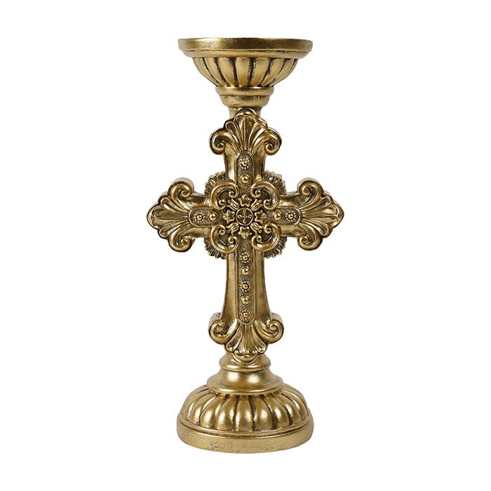 RESIN ANT GOLD CROSS CANDLEHOLDER LGE - Pure Apotheca