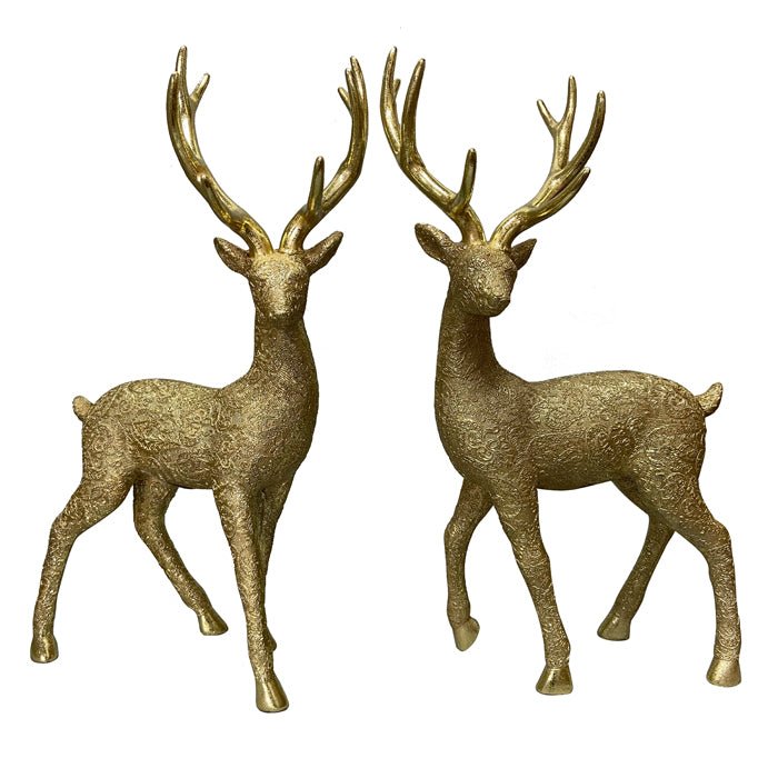 RESIN SHINY GOLD STANDING DEER 2ASSTD - Pure Apotheca