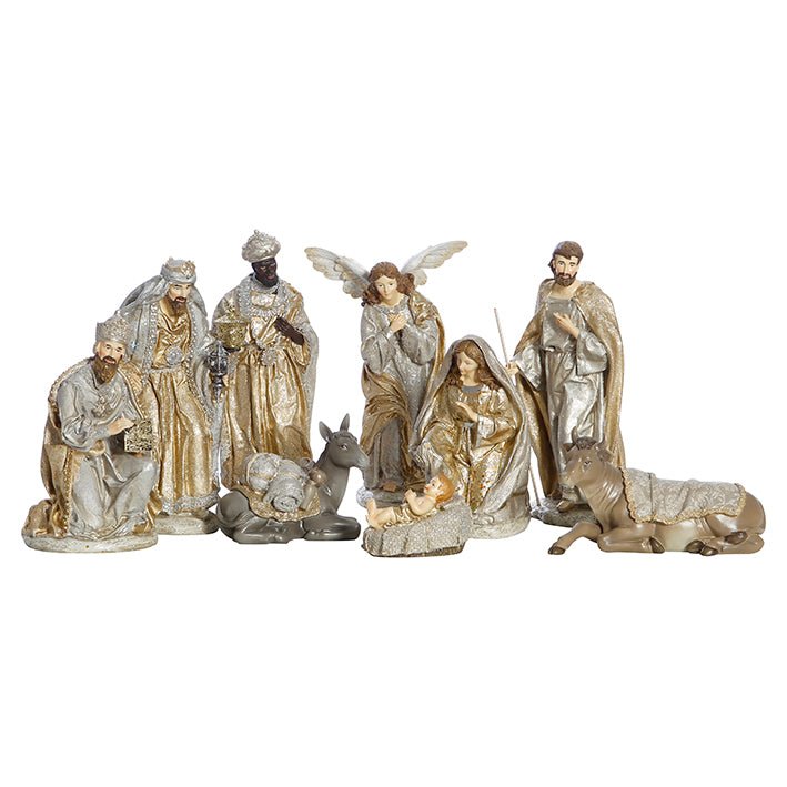 RESIN SILVER CHAMPAGNE 9 PC NATIVITY SET - Pure Apotheca