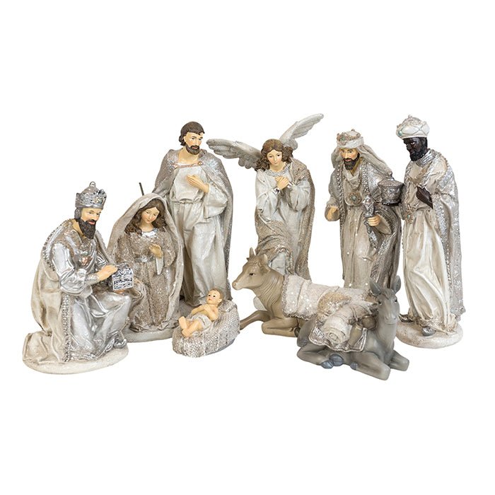 RESIN SILVER & WHITE NATIVITY SET 9 - Pure Apotheca