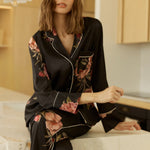 Ruby Floral Satin PJ Set Black - Pure Apotheca
