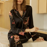 Ruby Floral Satin PJ Set Black - Pure Apotheca