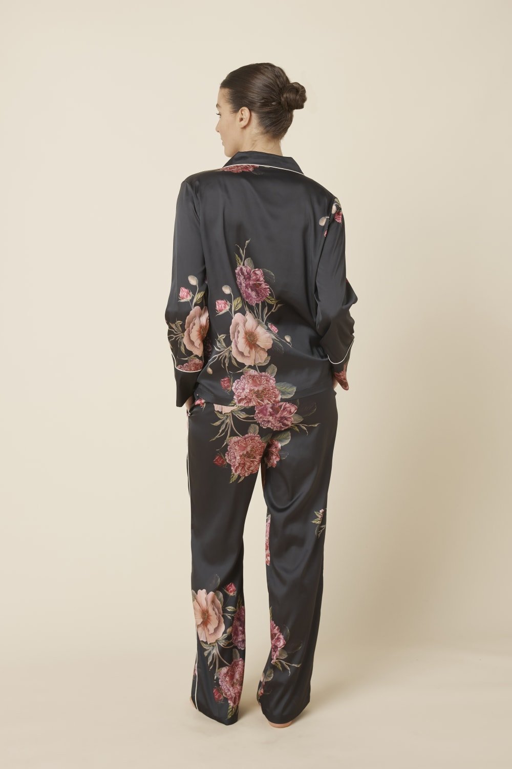 Ruby Floral Satin PJ Set Black - Pure Apotheca