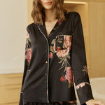 Ruby Floral Satin PJ Set Black - Pure Apotheca