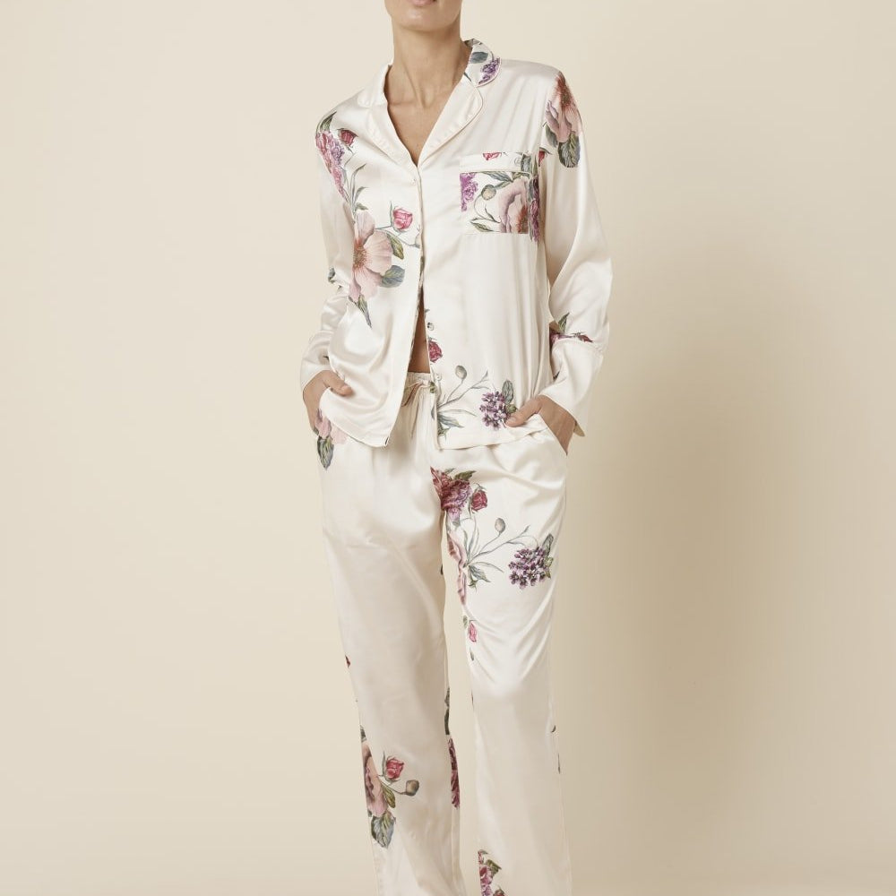 Ruby Floral Satin PJ Set Ivory - Pure Apotheca