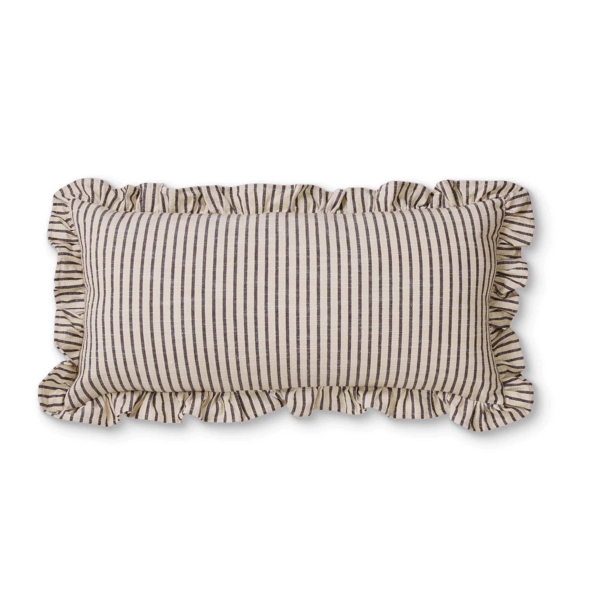 RUFFLES BLACK/NATURAL STRIPE CUSHION 35x70CM - Pure Apotheca