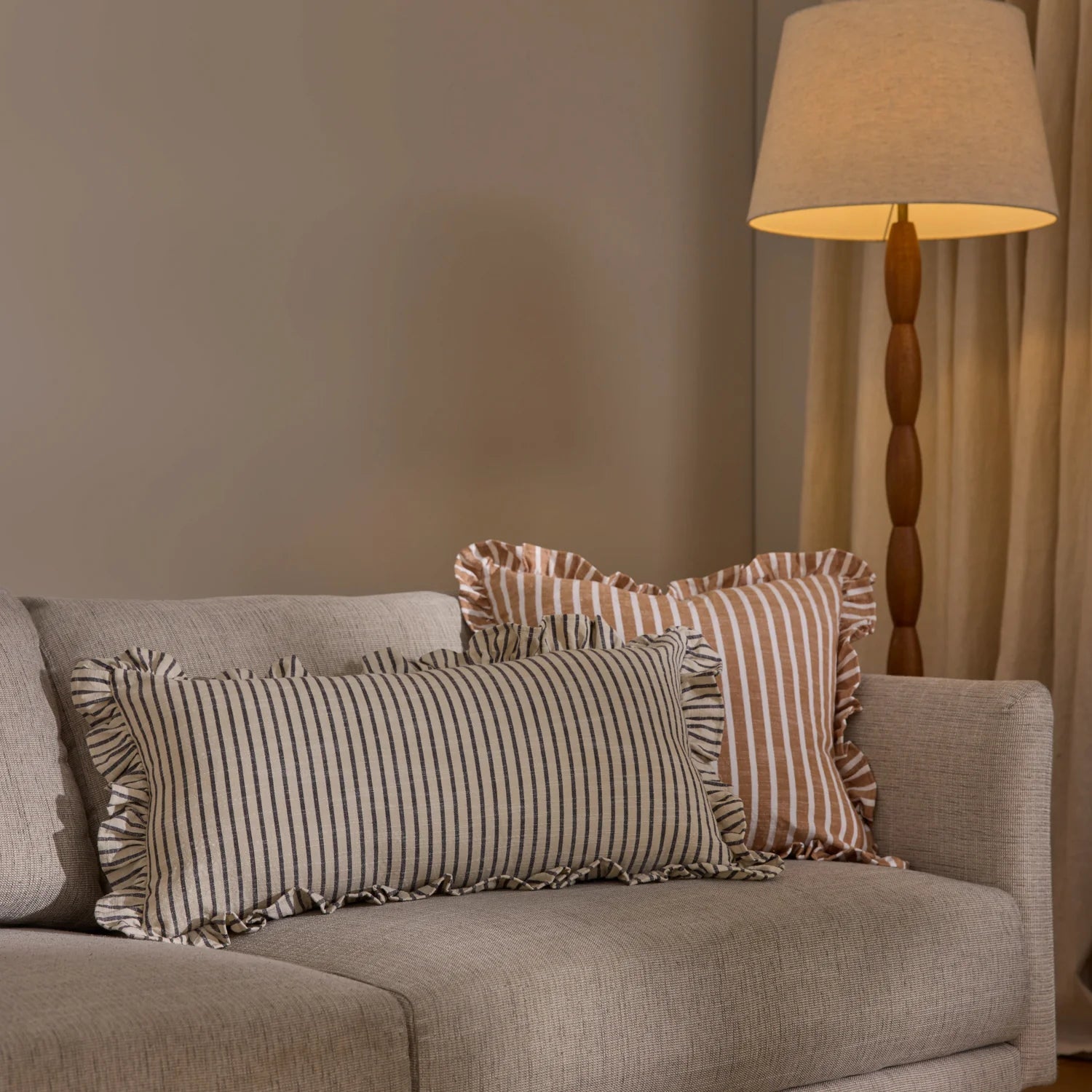 RUFFLES CINNAMON STRIPE CUSHION 50CM. - Pure Apotheca