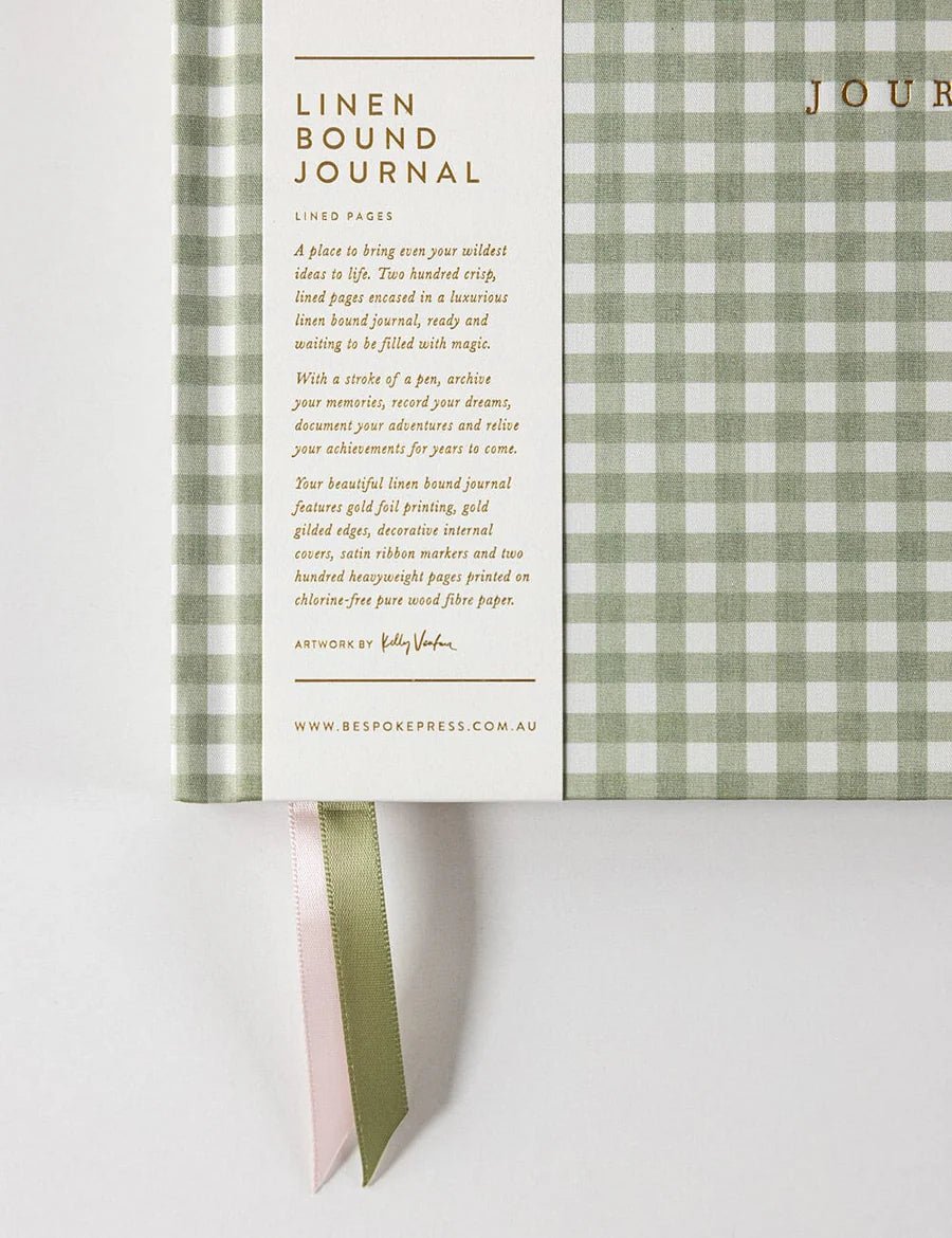 Sage Check Linen Bound Lined Journal - Pure Apotheca