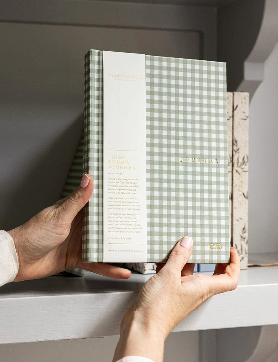 Sage Check Linen Bound Lined Journal - Pure Apotheca