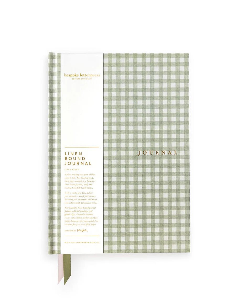 Sage Check Linen Bound Lined Journal - Pure Apotheca