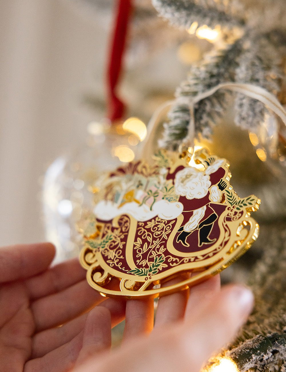 Santa Sleigh Ride Enamel Ornament - Pure Apotheca