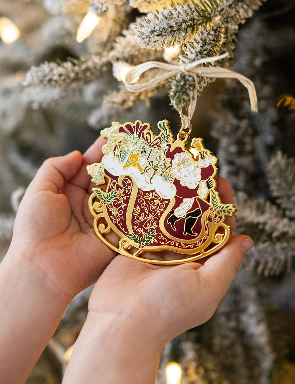 Santa Sleigh Ride Enamel Ornament - Pure Apotheca