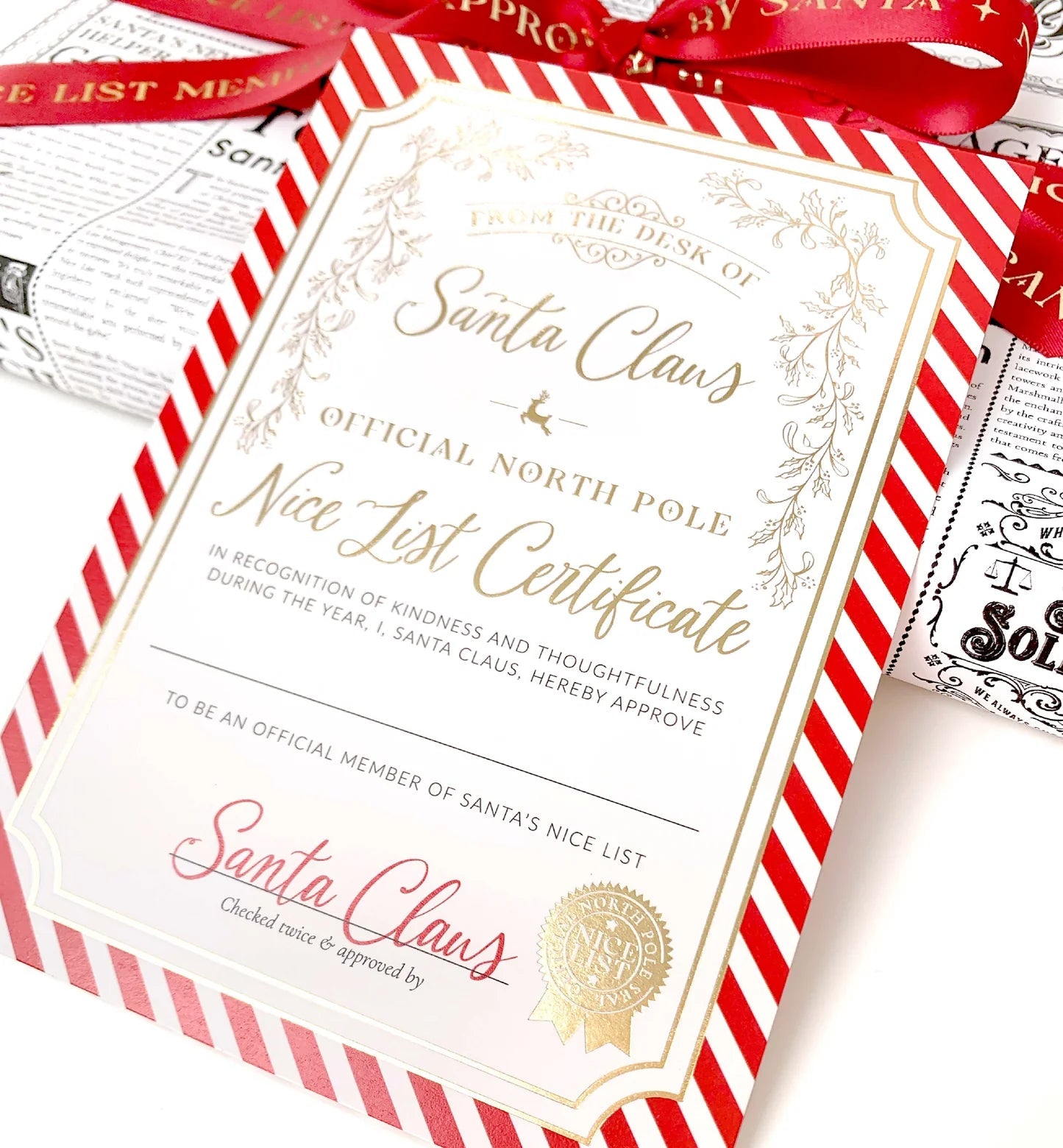 Santa's Nice List Certificate - Red White Stripe - Pure Apotheca