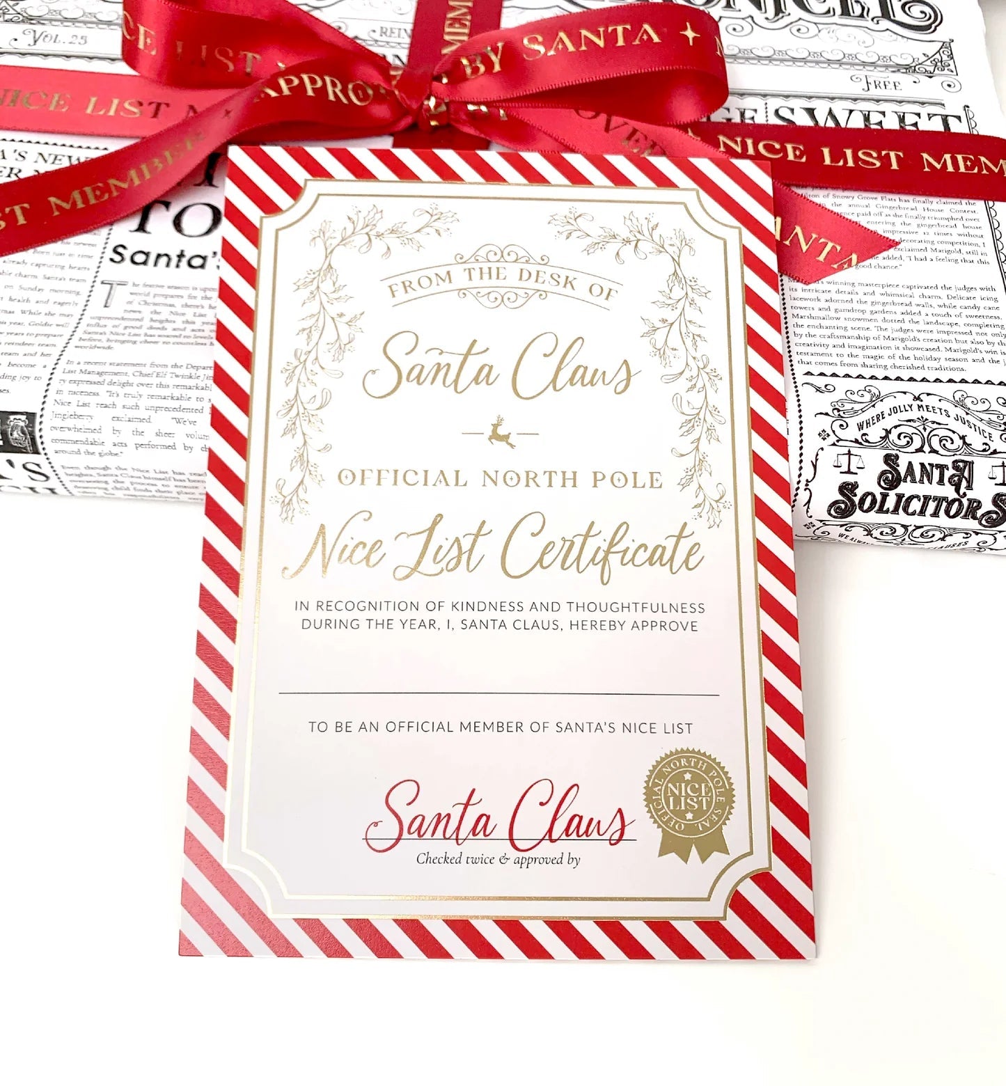 Santa's Nice List Certificate - Red White Stripe - Pure Apotheca