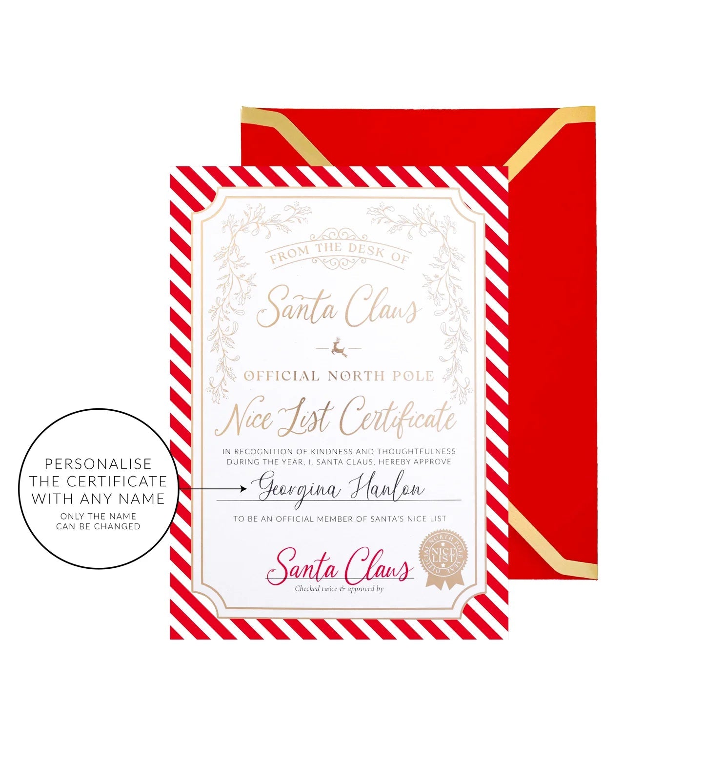 Santa's Nice List Certificate - Red White Stripe - Pure Apotheca