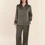 Scarlett Printed Silky Satin PJ Set Olive - Pure Apotheca