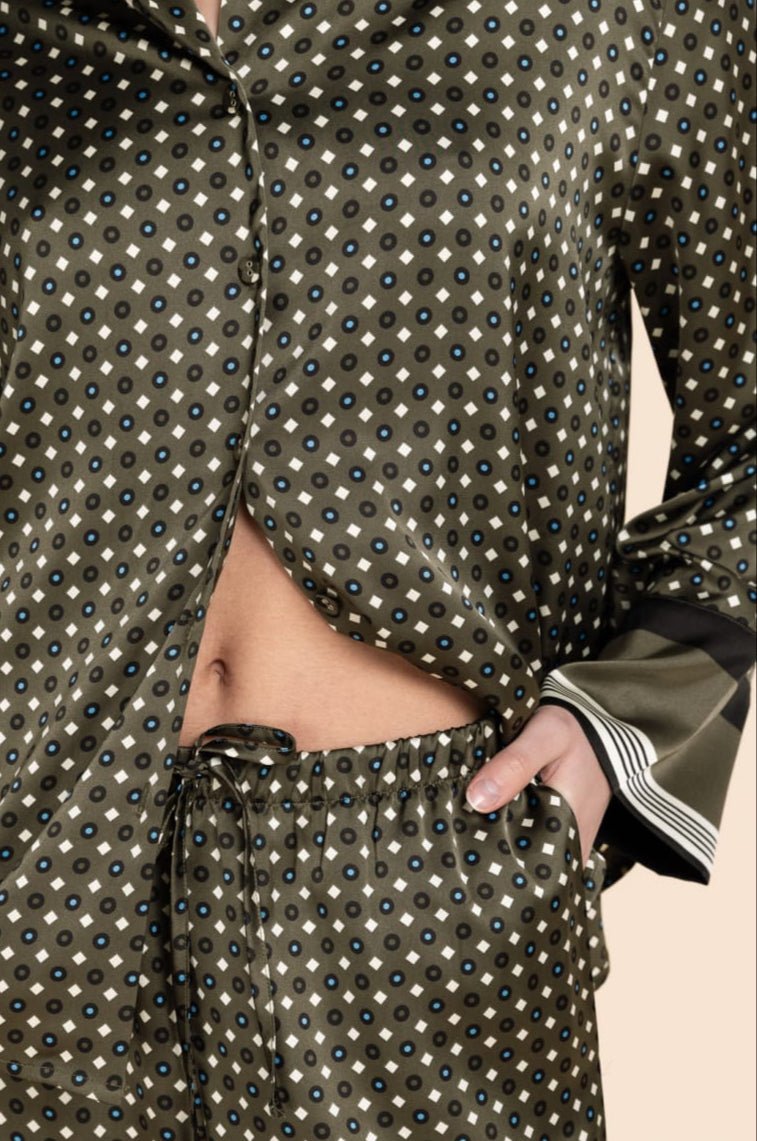 Scarlett Printed Silky Satin PJ Set Olive - Pure Apotheca