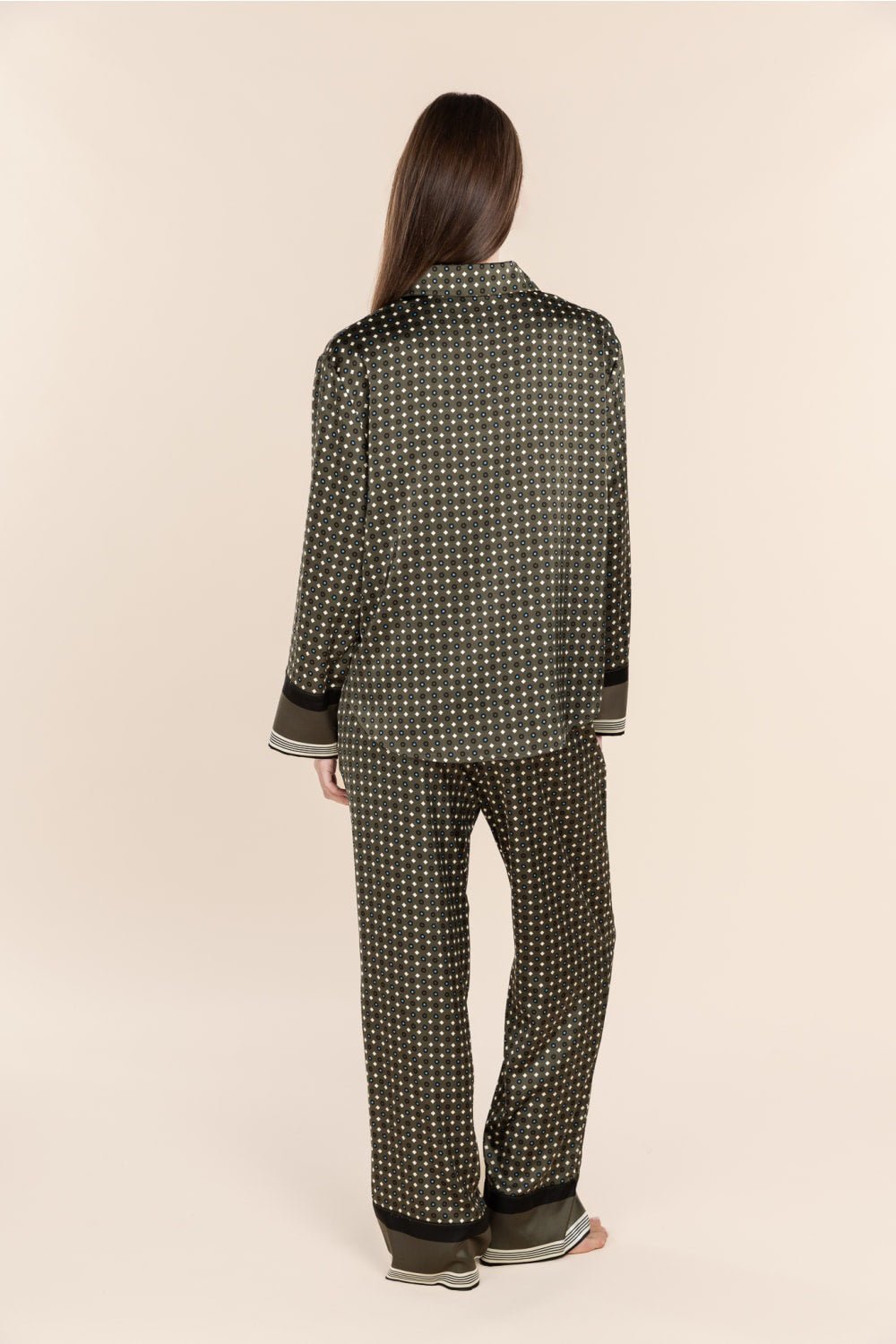 Scarlett Printed Silky Satin PJ Set Olive - Pure Apotheca