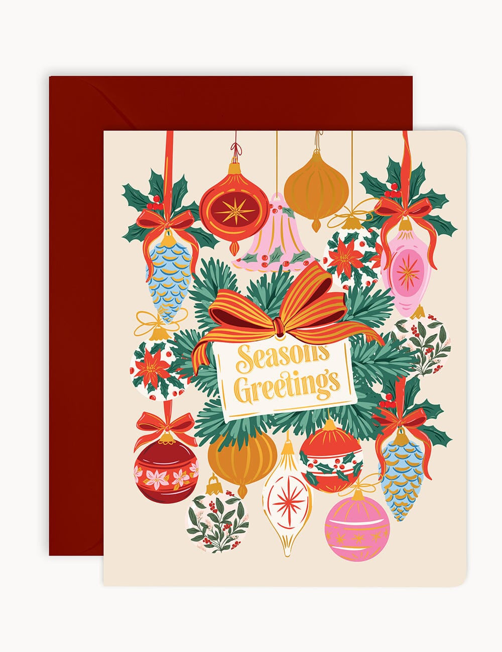 Seasons Greetings Christmas Vintage Baubles Christmas Card - Pure Apotheca
