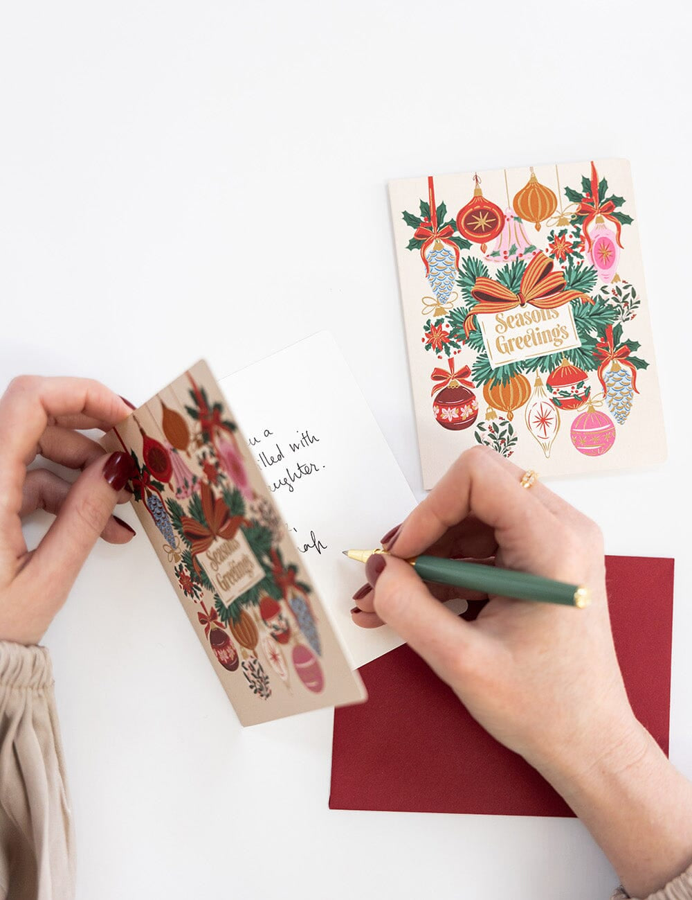 Seasons Greetings Christmas Vintage Baubles Christmas Card - Pure Apotheca