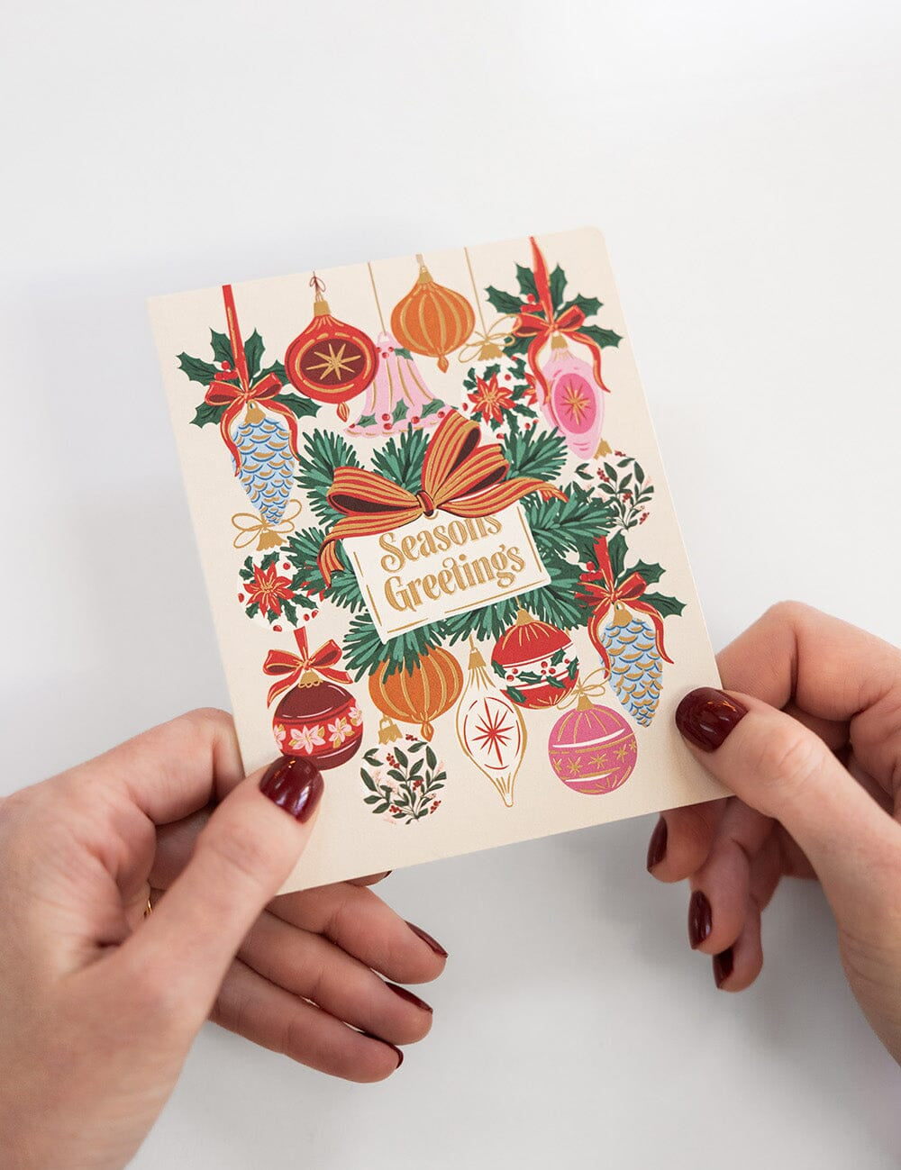 Seasons Greetings Christmas Vintage Baubles Christmas Card - Pure Apotheca