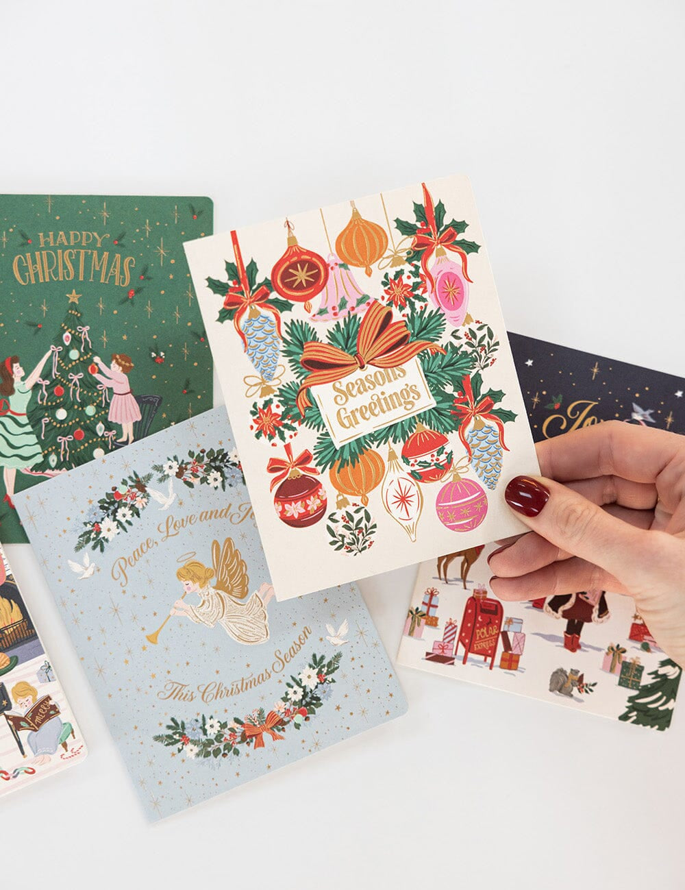 Seasons Greetings Christmas Vintage Baubles Christmas Card - Pure Apotheca